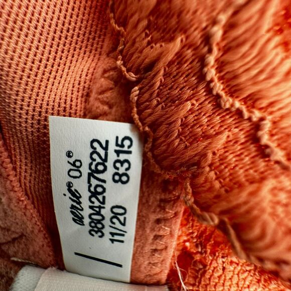 AERIE | 36 D Peach Orange Real Happy Wireless Plunge Floral Lined Lace Bra - Picture 4 of 7